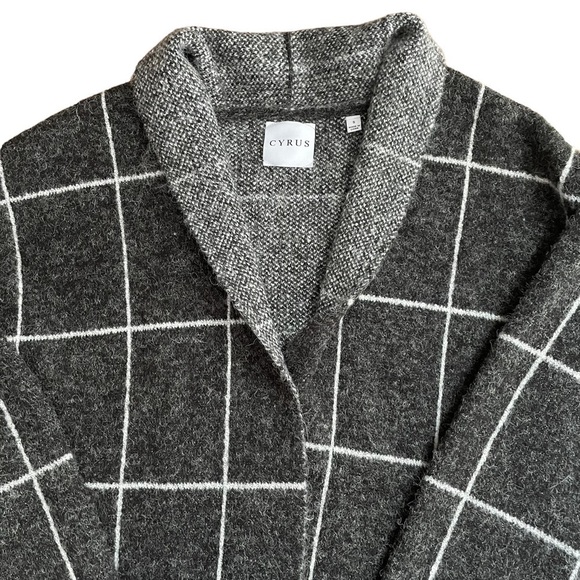 CYRUS Windowpain Long Open Cardigan Sweater Coat Grey S - Picture 3 of 9